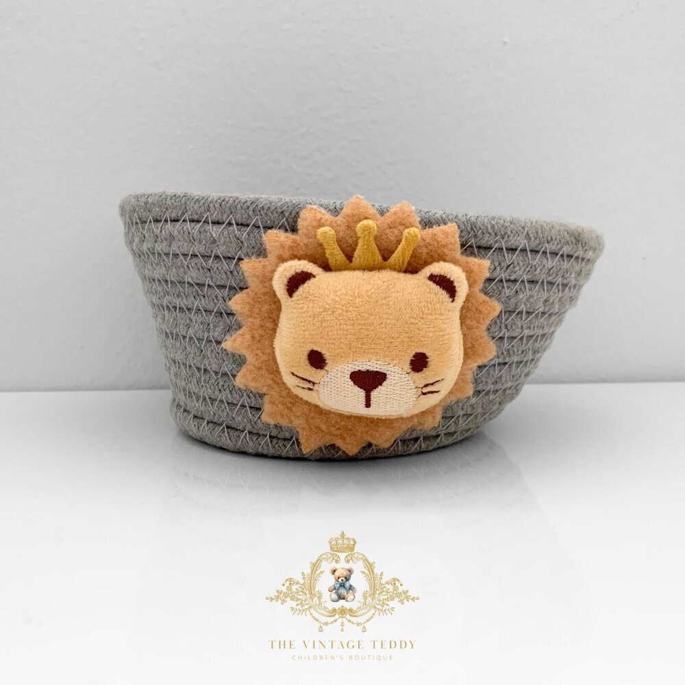 NWT Woven Fabric Rope Basket Storage Organizer Baby Nursery Kids Cute King Lion